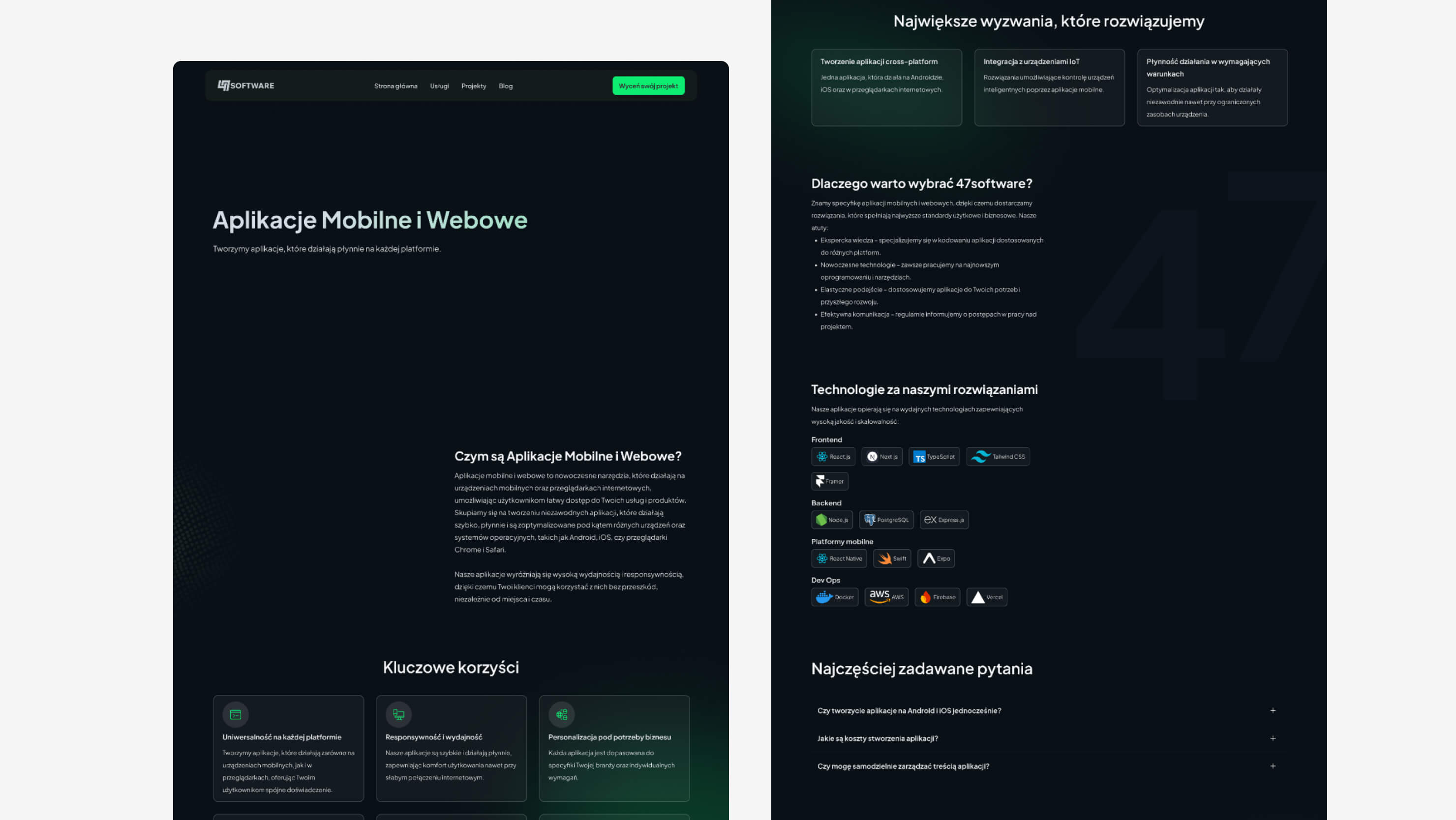47software website - Solutions page mockups
