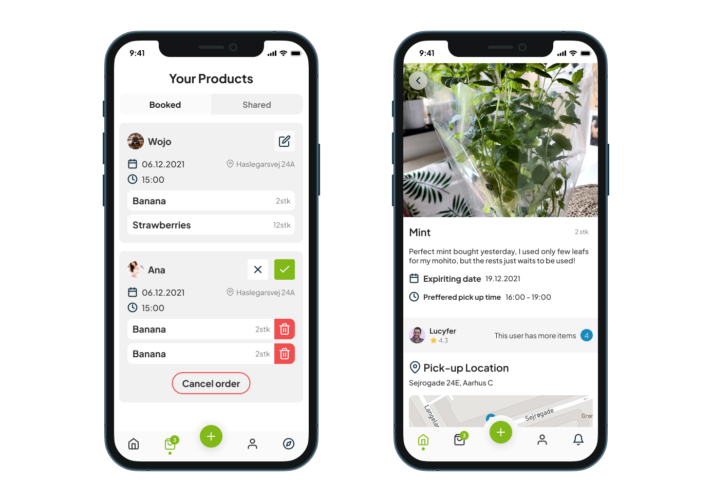 Mockups of Orders and Product Item page