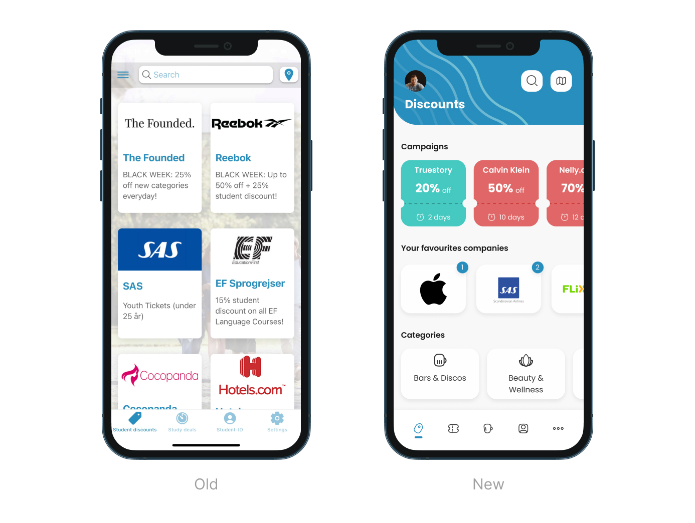 Studiz app before and after redesigning - Home page