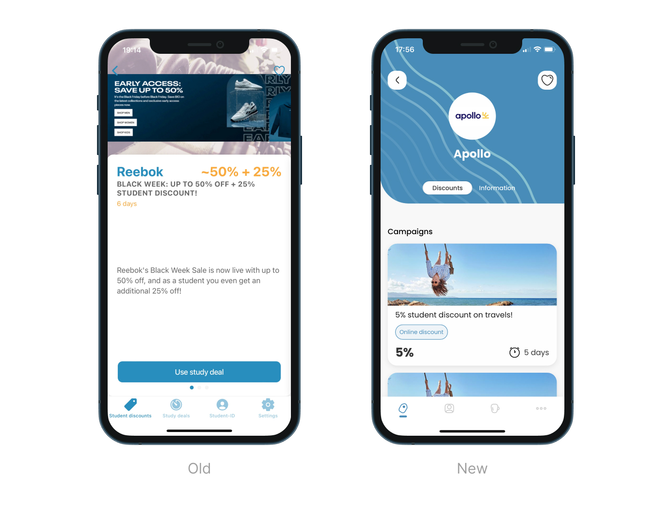 Studiz app before and after redesigning - Provider page